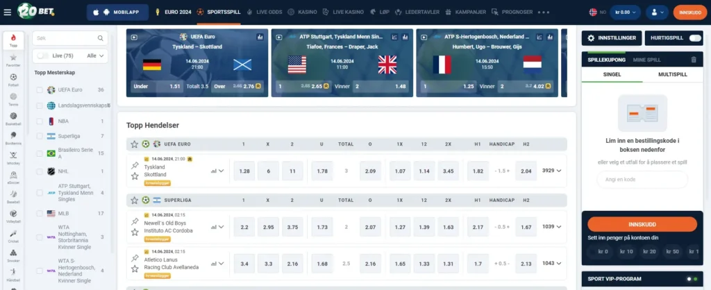 20bet sport index side