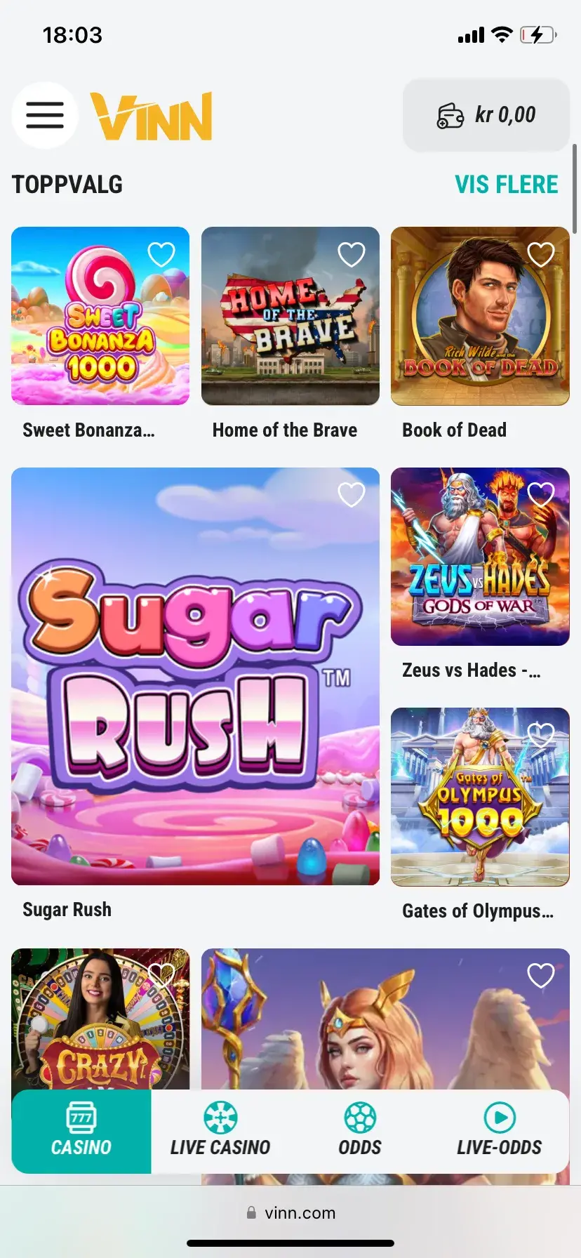 Vinn.com - Casinospill (mobil)