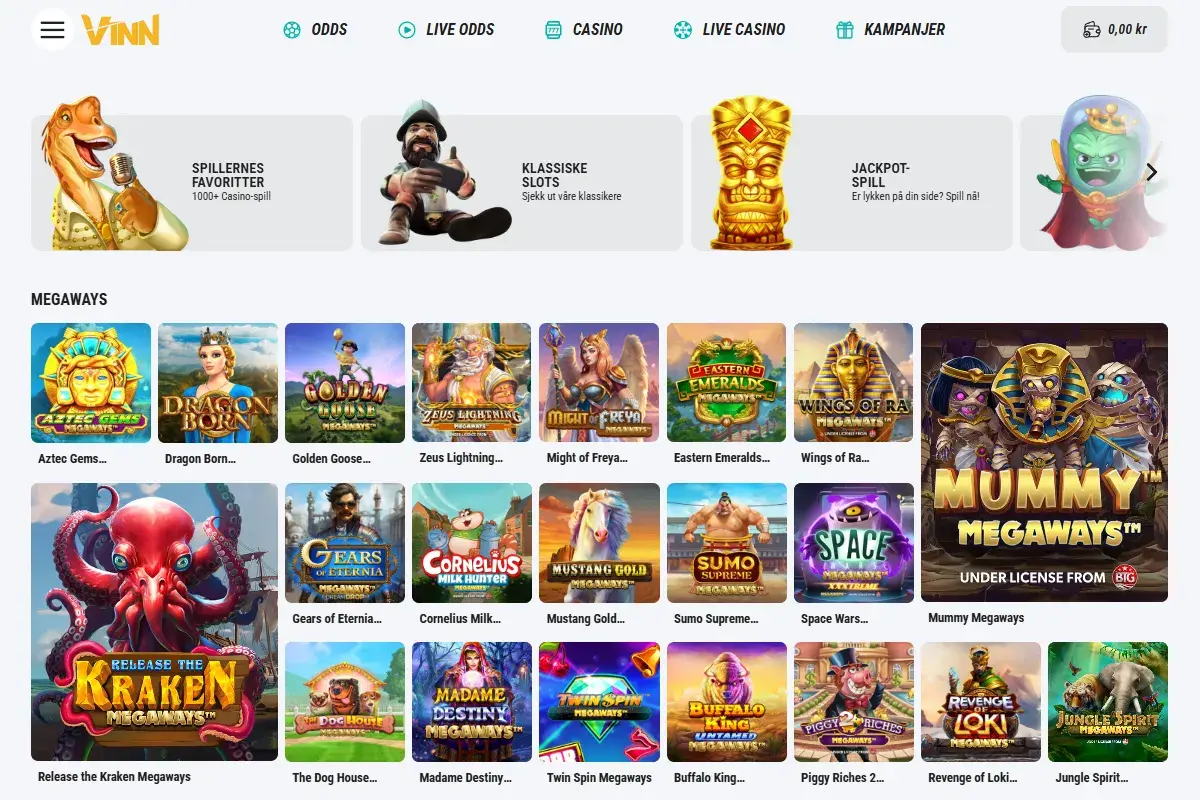 Vinn.com - Spilltilbud (desktop)