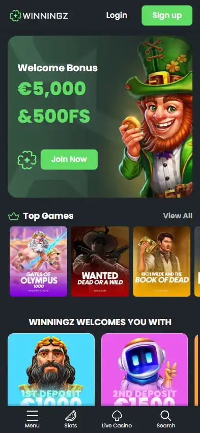 Winningz Mobile lobby
