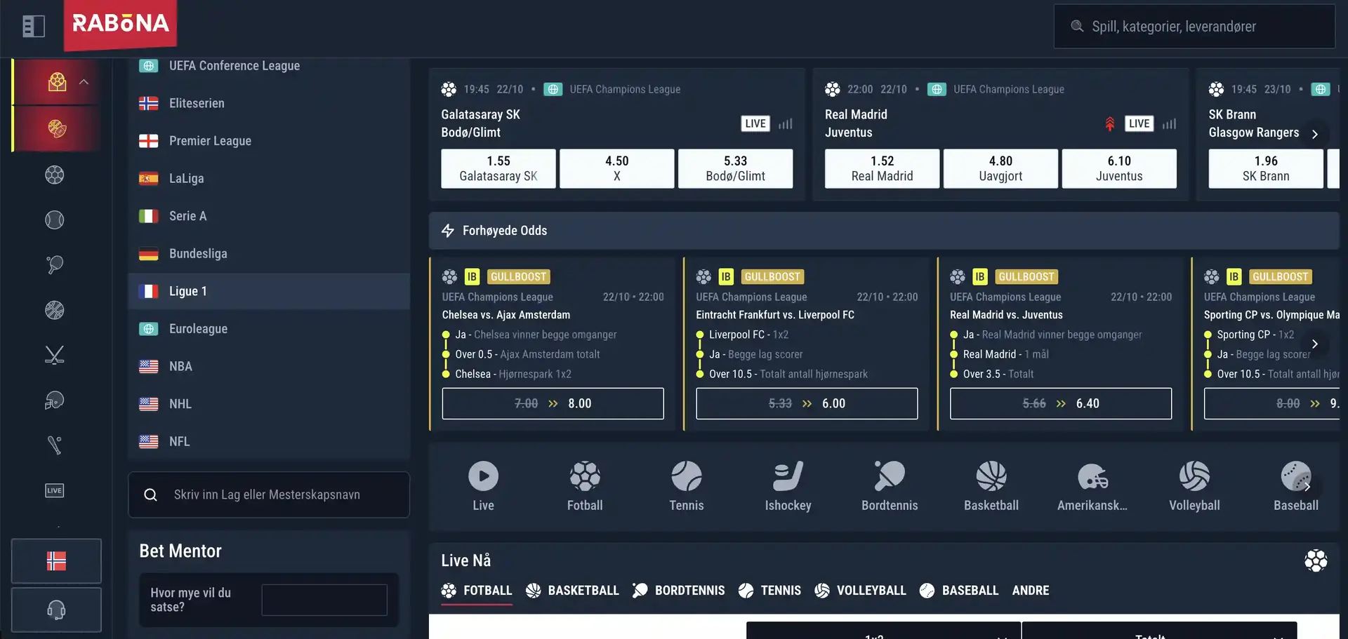 Rabona Alle odds Sportsbook